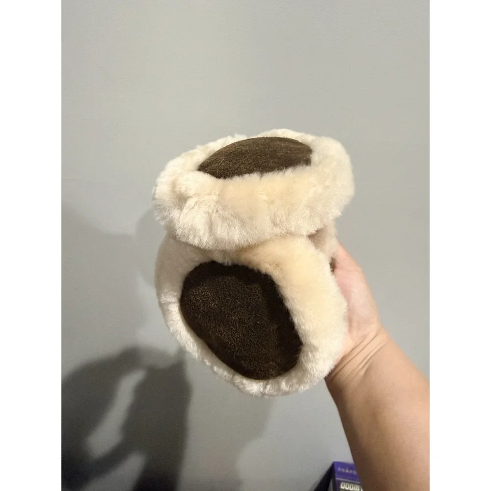 UGG Earmuffs Sheepskin Wool Foldable Winter Earflaps Mens Womens Buckle Brown L‎